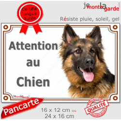 Berger Allemand noir et feu à poils longs Tête, plaque portail extérieur "Attention au Chien" pancarte panneau photo