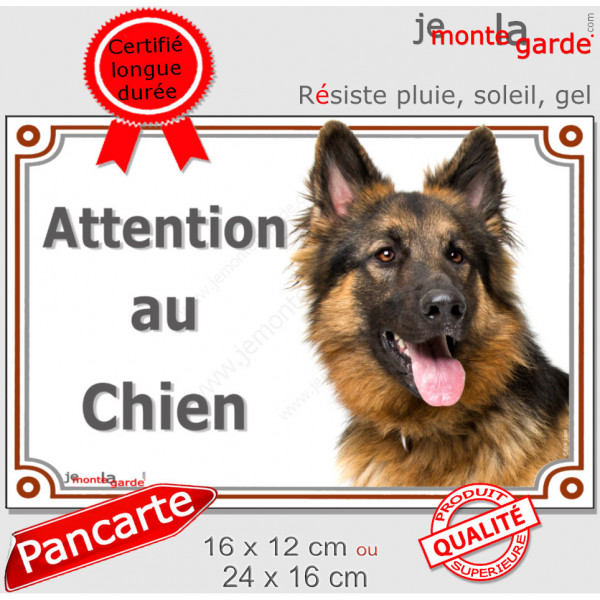 Berger Allemand noir et feu à poils longs Tête, plaque portail extérieur "Attention au Chien" pancarte panneau photo
