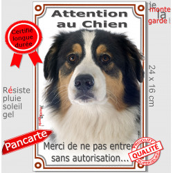 Berger Australien Tricolore Noir, Plaque extérieure verticale "Attention au Chien, interdit sans autorisation" photo Aussie
