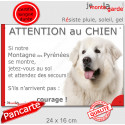 Montagne des Pyrénées blanc, plaque humour "Attention au Chien, Jetez Vous au Sol" 24 cm JET