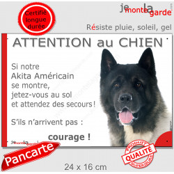 Akita Américain, plaque extérieur humour "Attention au Chien, Jetez Vous au Sol" 24 cm JET
