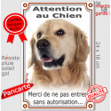 Golden Retriever, plaque extérieur verticale "Attention au Chien, pas sans autorisation" 24 cm