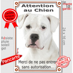 Dogue Argentin tête, plaque portail verticale "Attention au Chien, interdit sans autorisation" panneau photo pancarte