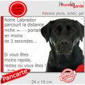 Labrador noir, plaque humour extérieure "distance Niche-Portail 3 secondes" 24 cm 3SEC