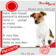 Jack Russell Terrier fauve, plaque extérieure humour "parcourt distance Niche-Portail moins de 3 secondes" pancarte photo