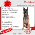 Malinois, plaque humour "parcourt distance Niche-Portail 3 secondes" 24 cm