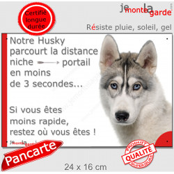 Husky Sibérien, plaque humour "distance Niche - Portail 3 secondes" 24 cm 3SEC