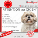 Shih-Tzu fauve, plaque extérieure humour "Attention au Chien, Jetez Vous au Sol, courage" 24 cm JET