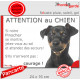 Pinscher noir et feu, plaque extérieure humour "Attention au Chien, Jetez Vous au Sol, attendez secours, courage" photo pancarte