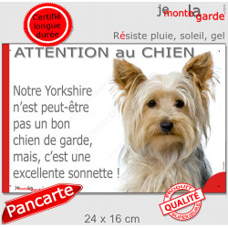 Plaque humour "Attention au Chien, le Yorkshire Terrier est une sonnette" 24 cm RNG