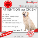 Golden Retriever, plaque extérieure humour "Attention au Chien, Jetez Vous au Sol" 24 cm JET