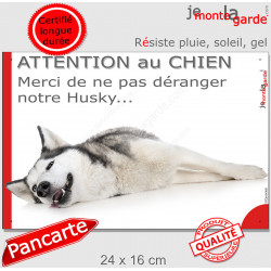Plaque extérieure humour "Attention au Chien, Merci de ne pas déranger notre Husky" 24 cm NPD