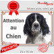 English Springer Spaniel noir, plaque extérieure portail "Attention au Chien" pancarte panneau photo