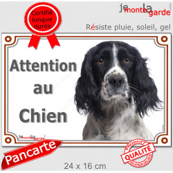 English Springer Spaniel noir, plaque extérieure portail "Attention au Chien" pancarte panneau photo