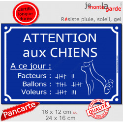 Plaque Portail bleue pluriel extérieur rue drôle "Attention aux Chiens, Nombre de Facteurs, Voleurs, Ballons" pancarte panneau