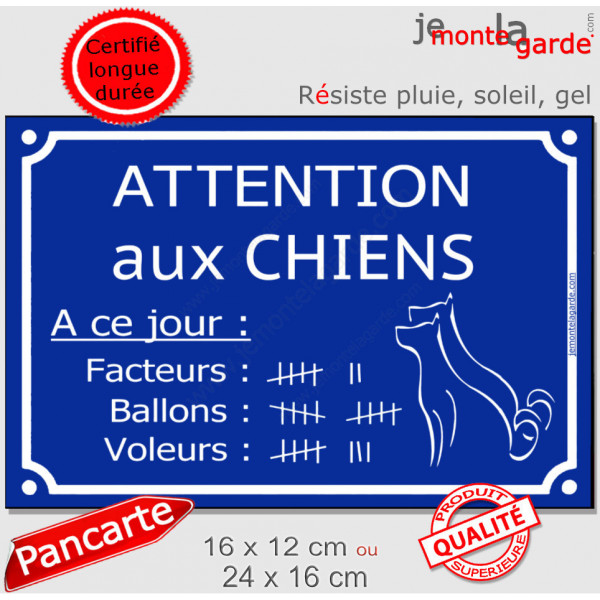 Plaque Portail bleue pluriel extérieur rue drôle "Attention aux Chiens, Nombre de Facteurs, Voleurs, Ballons" pancarte panneau