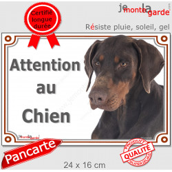 Dobermann marron chocolat et Feu Tête, Plaque portail extérieure "Attention au Chien" panneau affiche pancarte photo