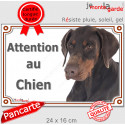 Dobermann marron, plaque portail extérieure "Attention au Chien" 24 cm