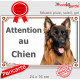 Berger Allemand noir et feu face noire poils longs, plaque portail extérieure "Attention au Chien" photo pancarte