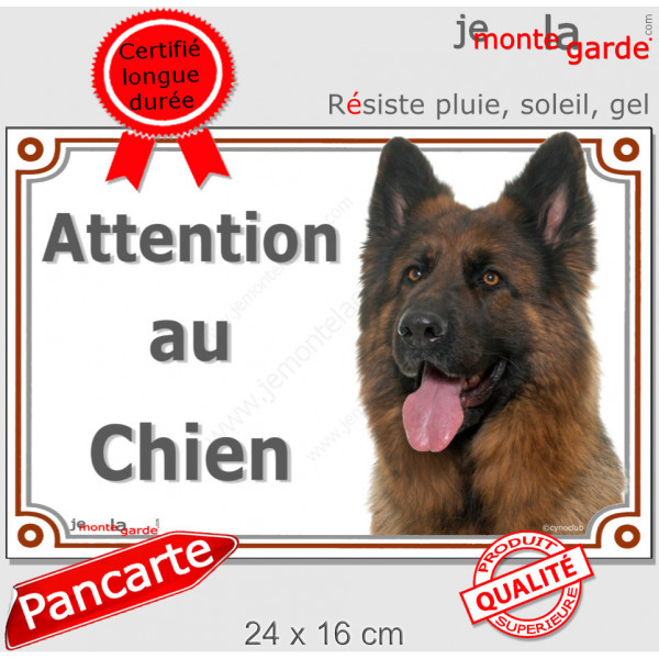 Berger Allemand Poil Long ancien type, Plaque portail extérieur "Attention au Chien" photo Altdeutsche Schäferhund