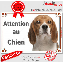 Beagle Elisabeth, Panneau portail extérieur "Attention au Chien" plaque affiche pancarte photo race