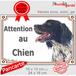 Epagneul Breton noir et blanc Tête, plaque portail "Attention au Chien" pancarte portail photo
