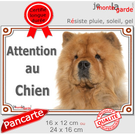 Chow-Chow fauve orange, plaque portail extérieure "Attention au Chien" pancarte panneau photo