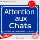 Plaque rigide portail bleu humour "Attention aux Chats", un chat peut en cacher un autre, 16 cm, pancarte pluriel