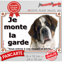 Saint-Bernard Tête, Plaque portail "Je Monte la Garde, risques périls" panneau photo pancarte St-Bernard pancarte
