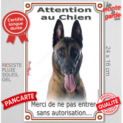 Berger Belge Malinois Tête, Plaque Portail Verticale "Attention au Chien, interdit sans autorisation" pancarte panneau photo
