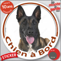 Berger Belge Malinois, sticker voiture rond "Chien à Bord" 2 tailles D