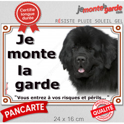Terre Neuve noir, plaque portail extérieur "Je Monte la Garde, risques périls" pancarte panneau photo