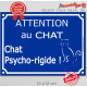 Plaque ou sticker portail bleu humour "Attention au Chat Psycho-rigide", 16 cm, pancarte drôle panneau fou furieux