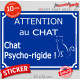 Sticker autocollant portail bleu humour "Attention au Chat Psycho-rigide", 16 cm, adhésif drôle fou furieux