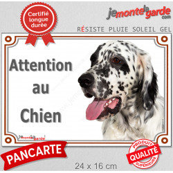 Setter Anglais noir et blanc Tête, plaque portail extérieur "Attention au Chien" pancarte porte, panneau rue entrée