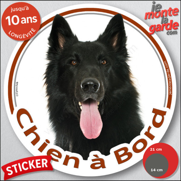 Berger Belge Groenendael Tête, sticker autocollant rond "Chien à Bord" Disque photo adhésif vitre voiture