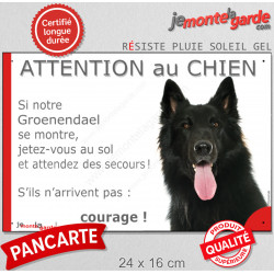 Berger Belge Groenendael tête, plaque portail humour "Attention au Chien, Jetez Vous au Sol, courage" pancarte panneau photo