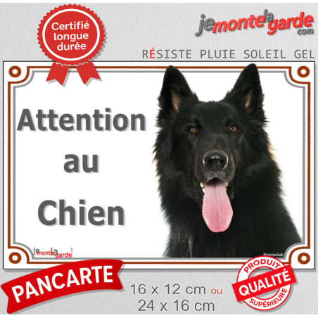 Berger Belge Groenendael, plaque portail "Attention au Chien" photo, résiste pluie soleil gel, idée cadeau