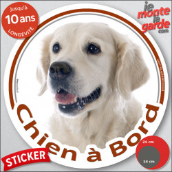 Golden Retriever, sticker autocollant rond "Chien à Bord" Disque adhésif vitre voiture beige clair photo