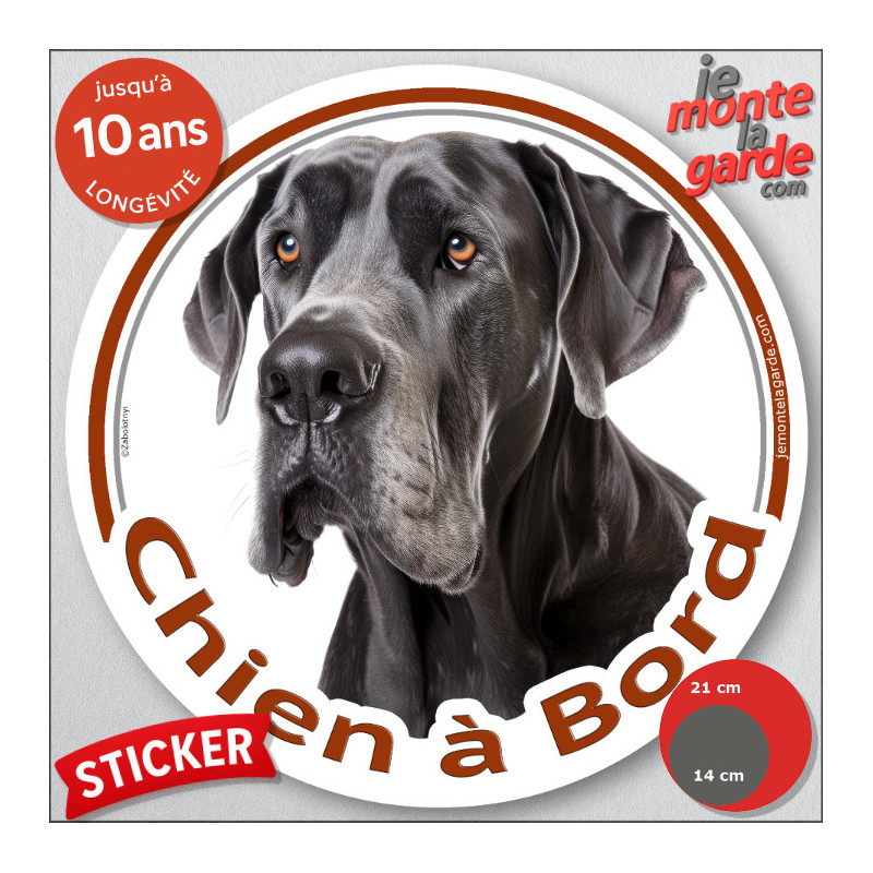 Dogue Allemand tout noir, sticker autocollant rond "Chien à Bord" Disque adhésif photo Danois race, résiste pluie soleil gel, id Dogue Allemand tout noir, sticker autocollant rond "Chien à Bord" Disque adhésif photo Danois race, résiste pluie soleil gel, id