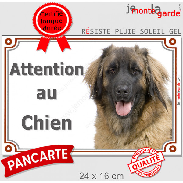 Berger Leonberg, plaque portail extérieure "Attention au Chien" pancarte panneau photo