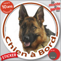 Berger Allemand poils courts, sticker voiture rond "Chien à Bord" 2 tailles D