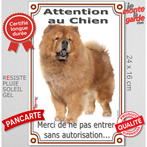 Chow-Chow Fauve, Pancarte Portail Verticale "Attention au Chien, pas sans autorisation" panneau photo
