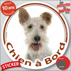 Fox-Terrier poils durs, sticker voiture rond "Chien à Bord" 2 tailles D