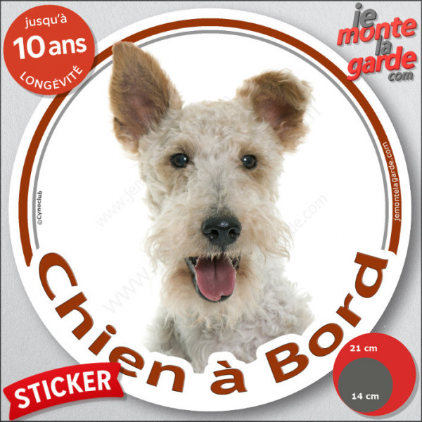 Fox-Terrier à poils durs, sticker autocollant rond "Chien à Bord" Disque adhésif vitre voiture marron photo