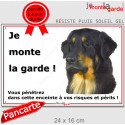 Hovawart noir et feu, plaque portail "Je Monte la Garde, risques périls" 24 cm ECO