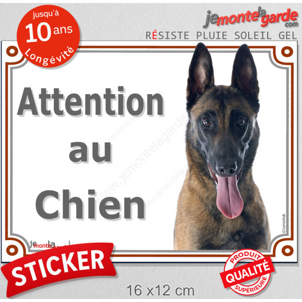 Berger Belge Malinois, panneau autocollant "Attention au Chien" Pancarte photo sticker adhésif