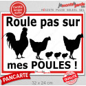 Plaque extérieure Attention "Roule pas sur mes POULES !" 2 tailles D