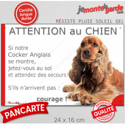 Cocker Anglais Golden, plaque portail humour "Attention au Chien, Jetez Vous au Sol" 24 cm JET