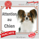 Epagneul Nain Papillon Continental Tête, plaque portail "Attention au Chien" pancarte panneau photo race